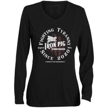 Load image into Gallery viewer, Fighting Tyranny Ladies&#39; Moisture-Wicking Long Sleeve V-Neck Tee
