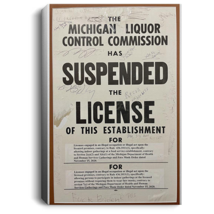 Liquor License Suspension Poster Portrait Canvas .75in Frame