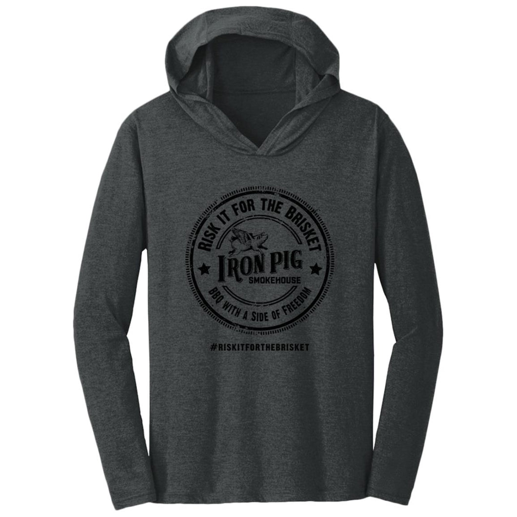#Riskitforthebrisket Triblend T-Shirt Hoodie (Black logo)